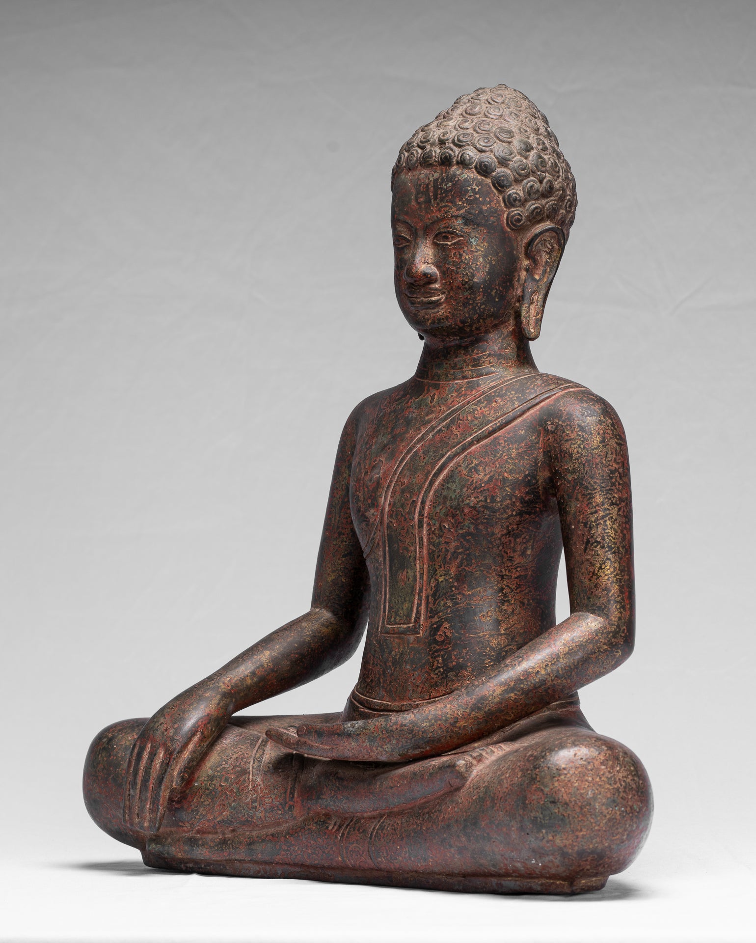 Estatua de Buda - Estatua de Buda de la Ilustración de Bronce Thai Thai de ANTIGUA - 47cm/19 "