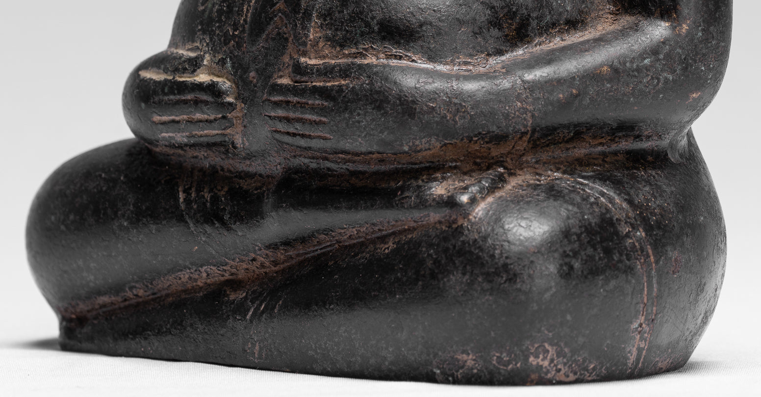 Buddha Statue-Antike Khmer Style Bronze Happy, Fat, Laughing Buddha Budai Statue-18cm/7 "