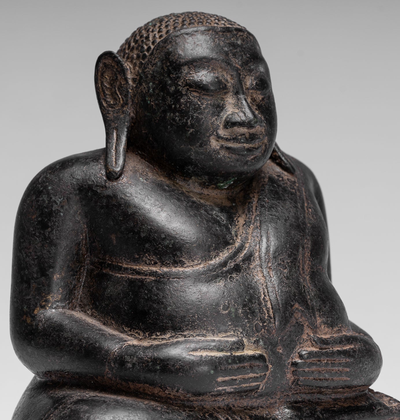 Buddha Statue-Antike Khmer Style Bronze Happy, Fat, Laughing Buddha Budai Statue-18cm/7 "