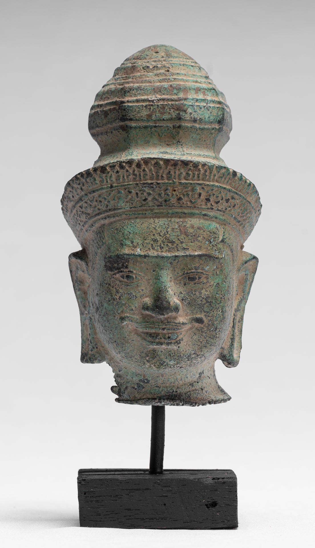 Estatua de Vishnu - Jefe de bronce de bronce de estilo preeah -ko antiguo - Protector y conservador - 21 cm/8 "