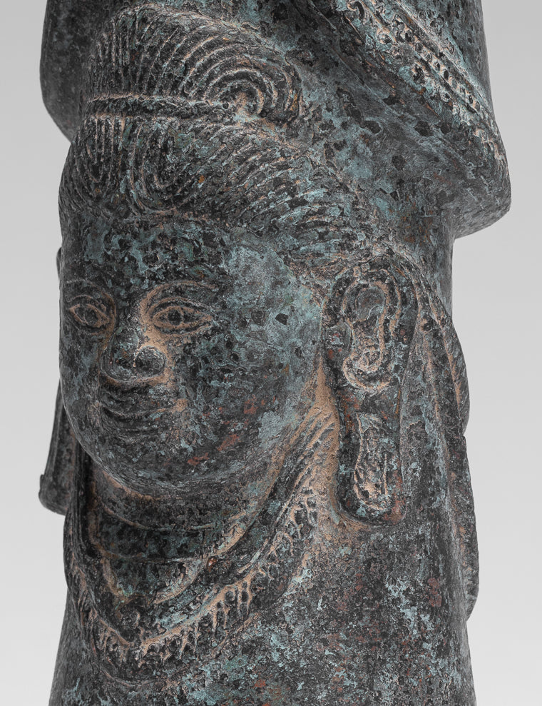 Antiguo estilo jmer verdigris bronce shiva linga / lingnum - 23cm / 9 "