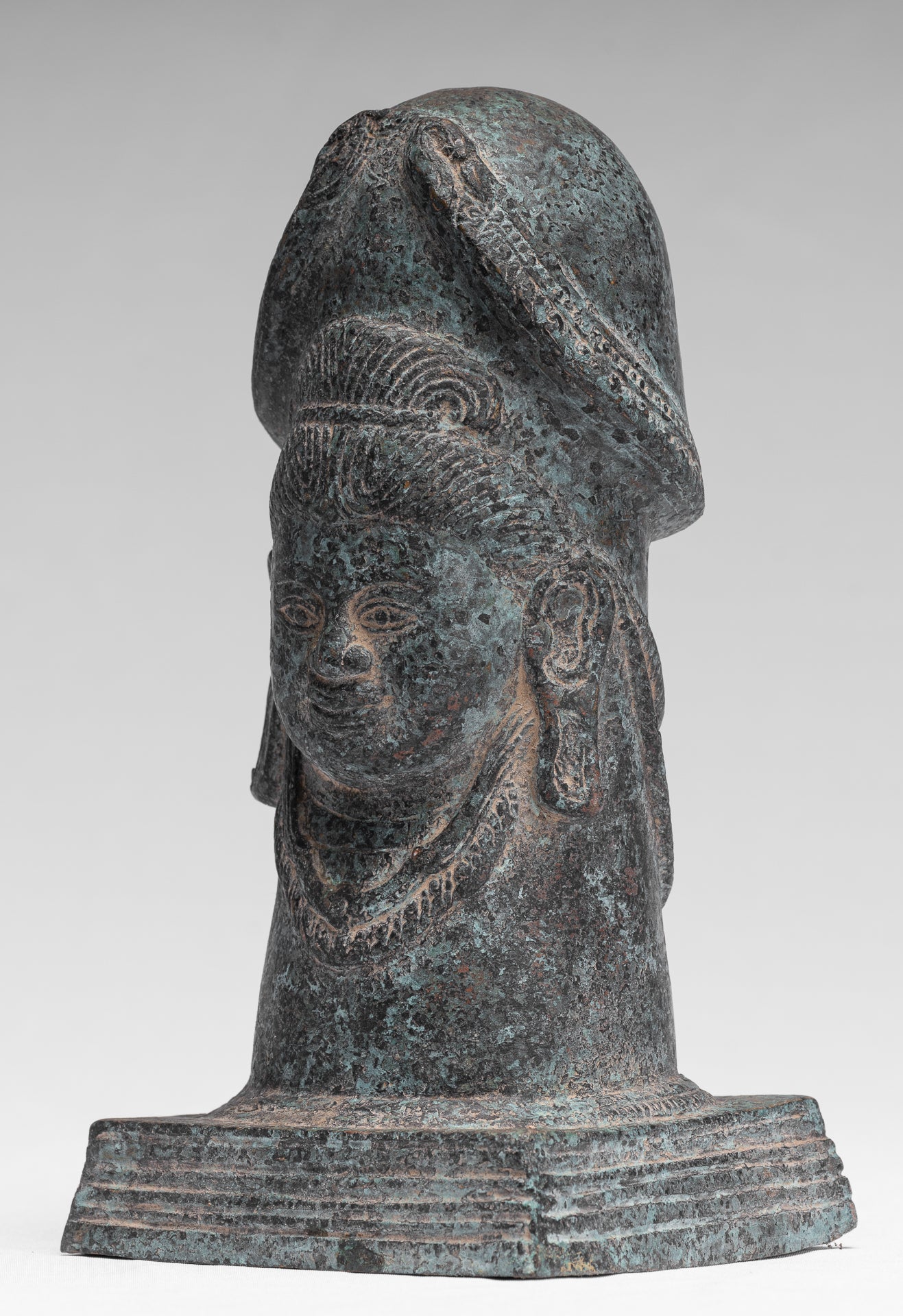 Antiguo estilo jmer verdigris bronce shiva linga / lingnum - 23cm / 9 "