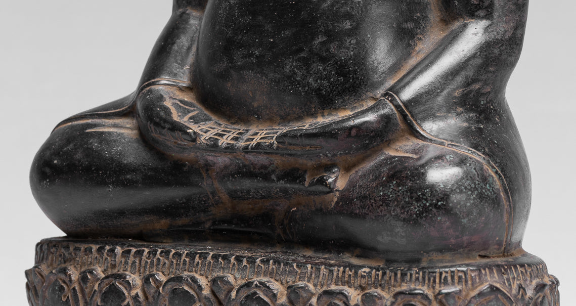 Statue di Buddha - Antique Thai Thai Bronze Felice, grassa, ridendo Buddha Budai Statua - 31 cm/12 "