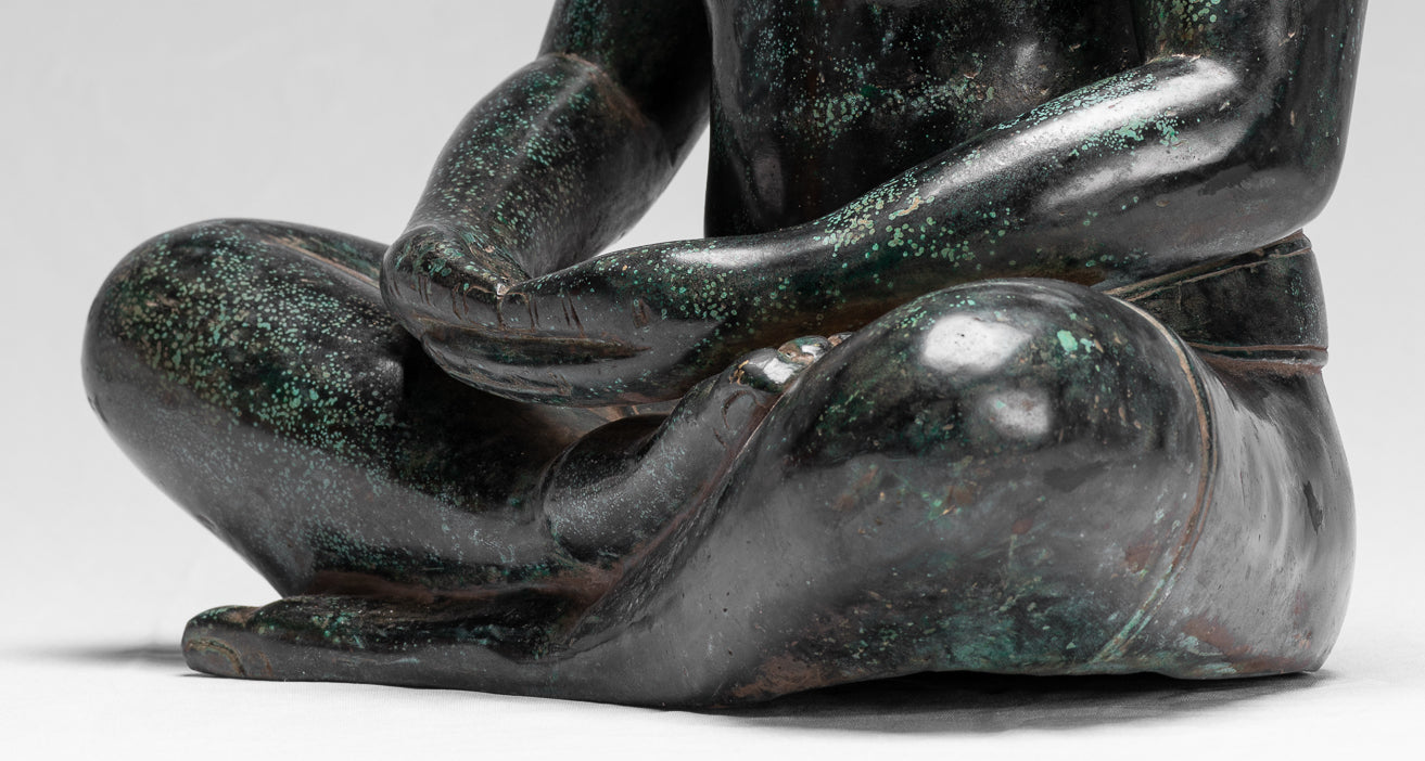 Antique Khmer Style Seated Bronze Meditation Jayavarman VII Statue - 38cm/15"