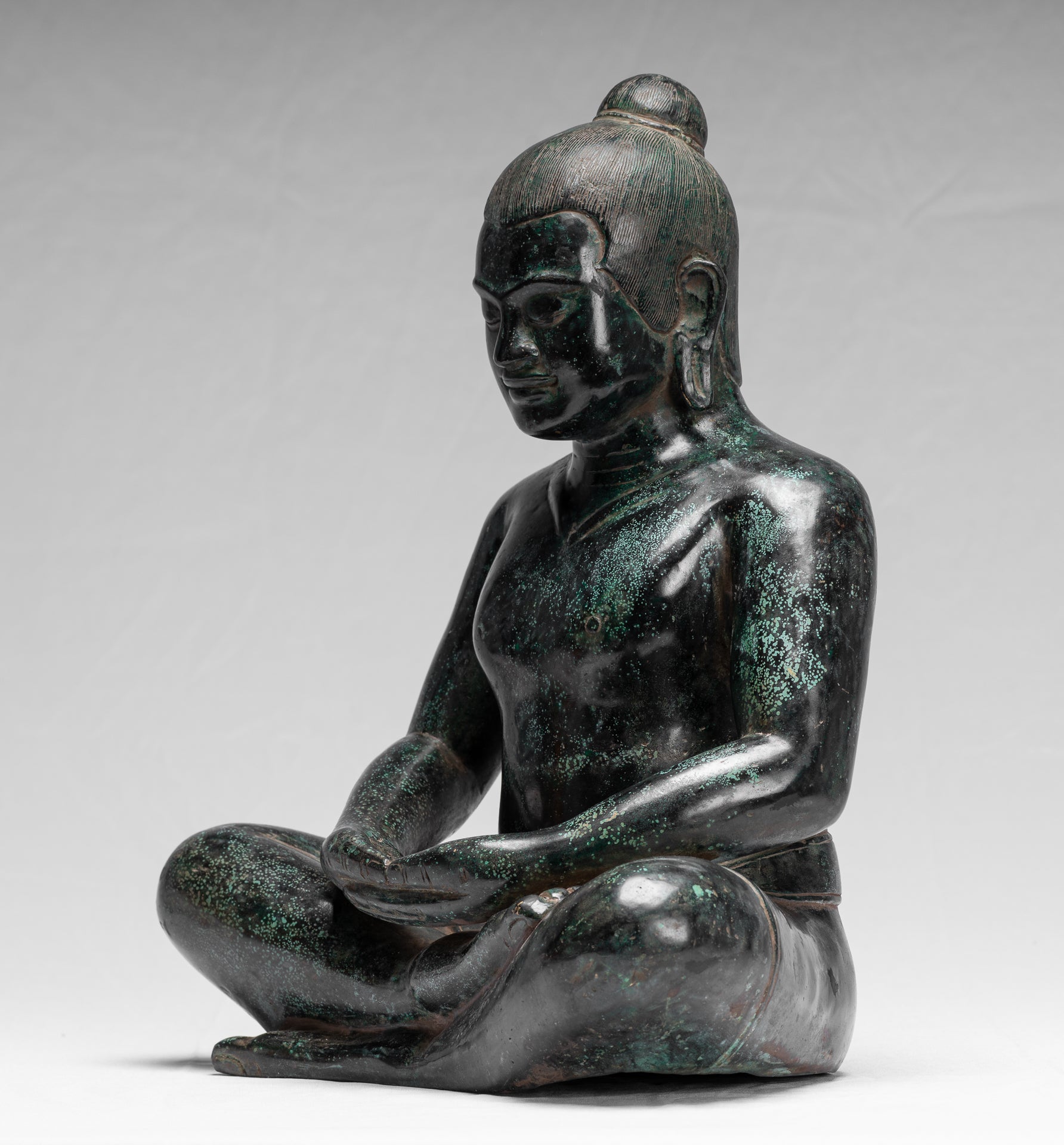 Antique Khmer Style Seated Bronze Meditation Jayavarman VII Statue - 38cm/15"