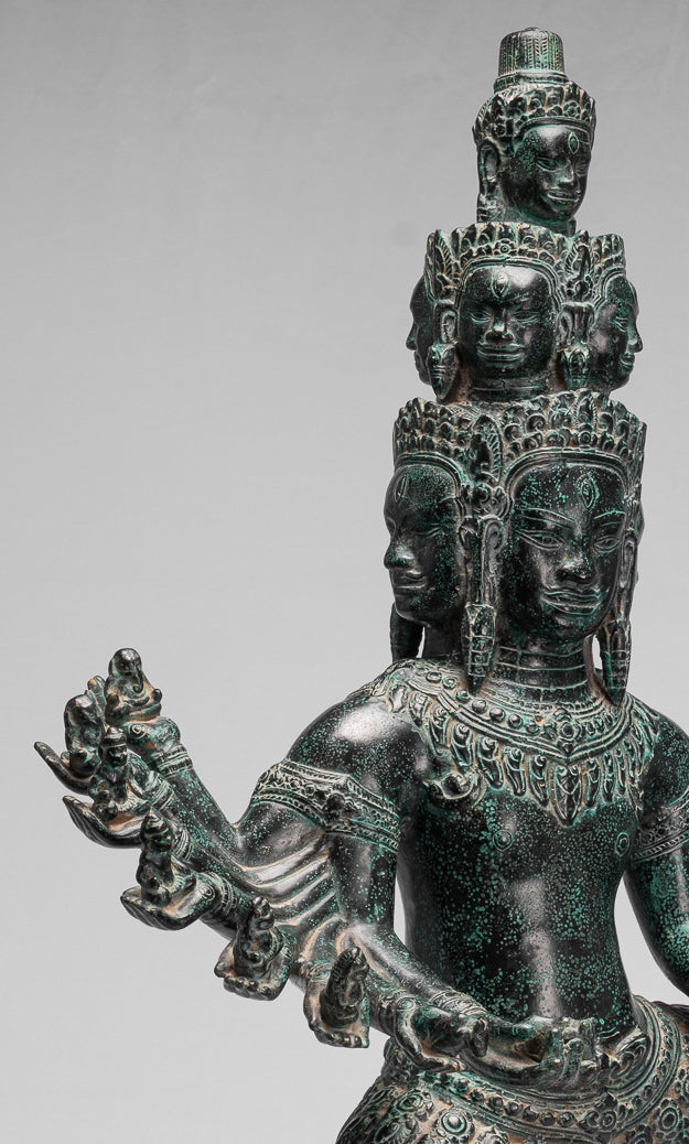 Antique Khmer Style Standing Bronze Angkor Wat Hevajra Statue-86cm/34 " Tall