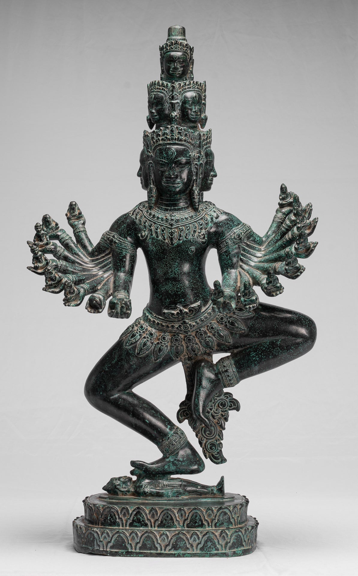Antique Khmer Style Standing Bronze Angkor Wat Hevajra Statue-86cm/34 " Tall