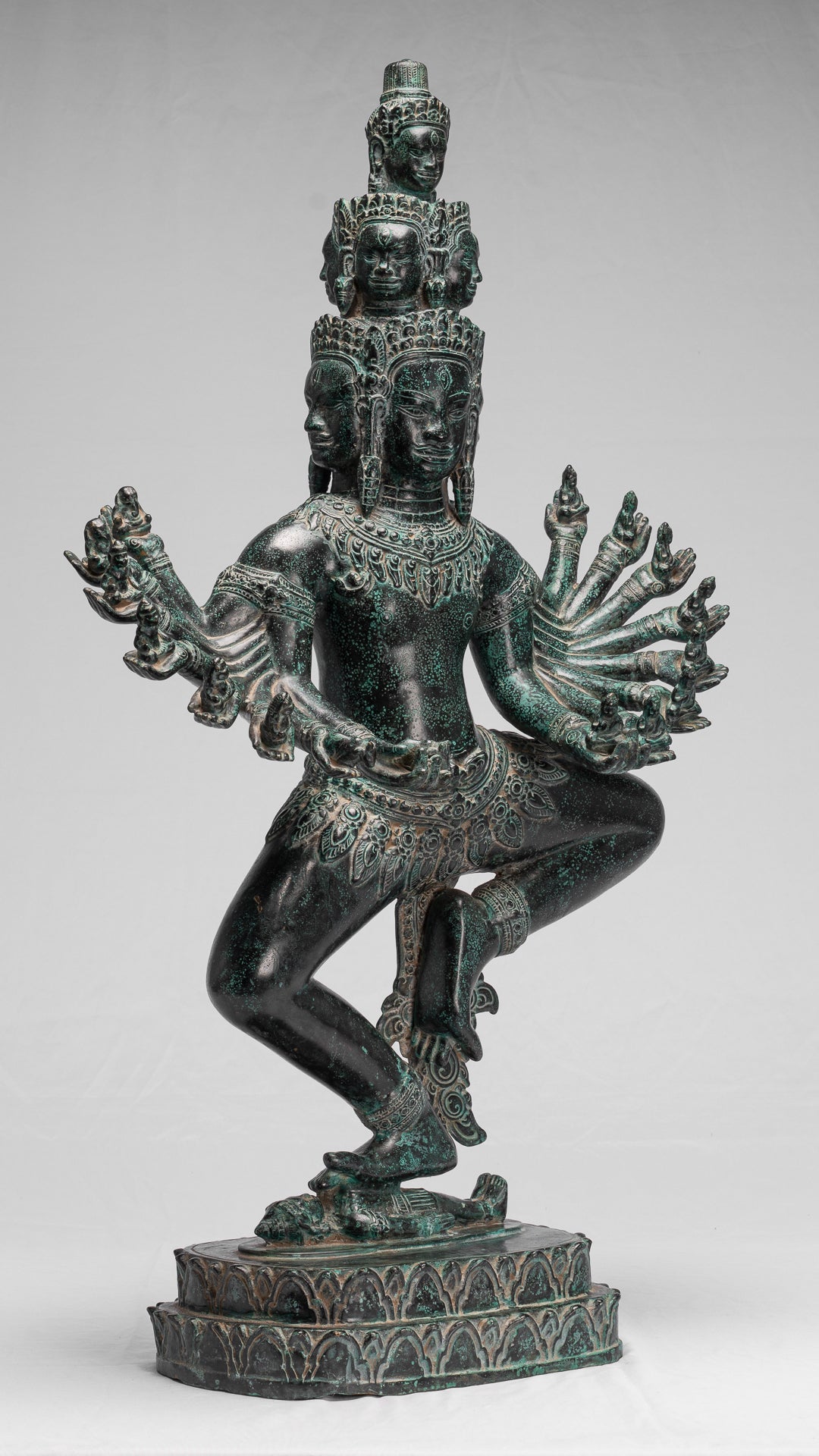 Antique Khmer Style Standing Bronze Angkor Wat Hevajra Statue-86cm/34 " Tall