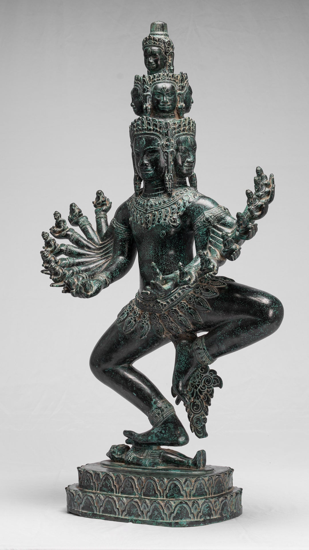 Antique Khmer Style Standing Bronze Angkor Wat Hevajra Statue-86cm/34 " Tall