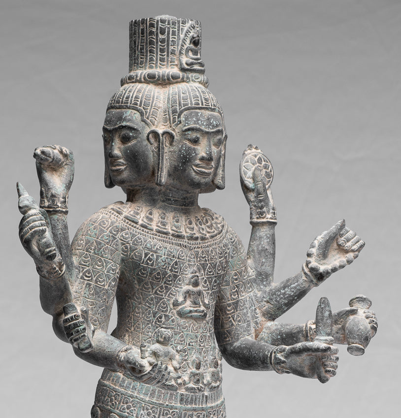 Antique Khmer Style Bronze Bayon Standing Lokeshvara Statue - 53cm/21"