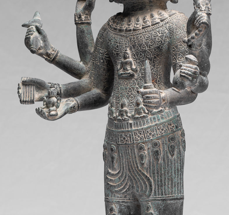 Antique Khmer Style Bronze Bayon Standing Lokeshvara Statue - 53cm/21"