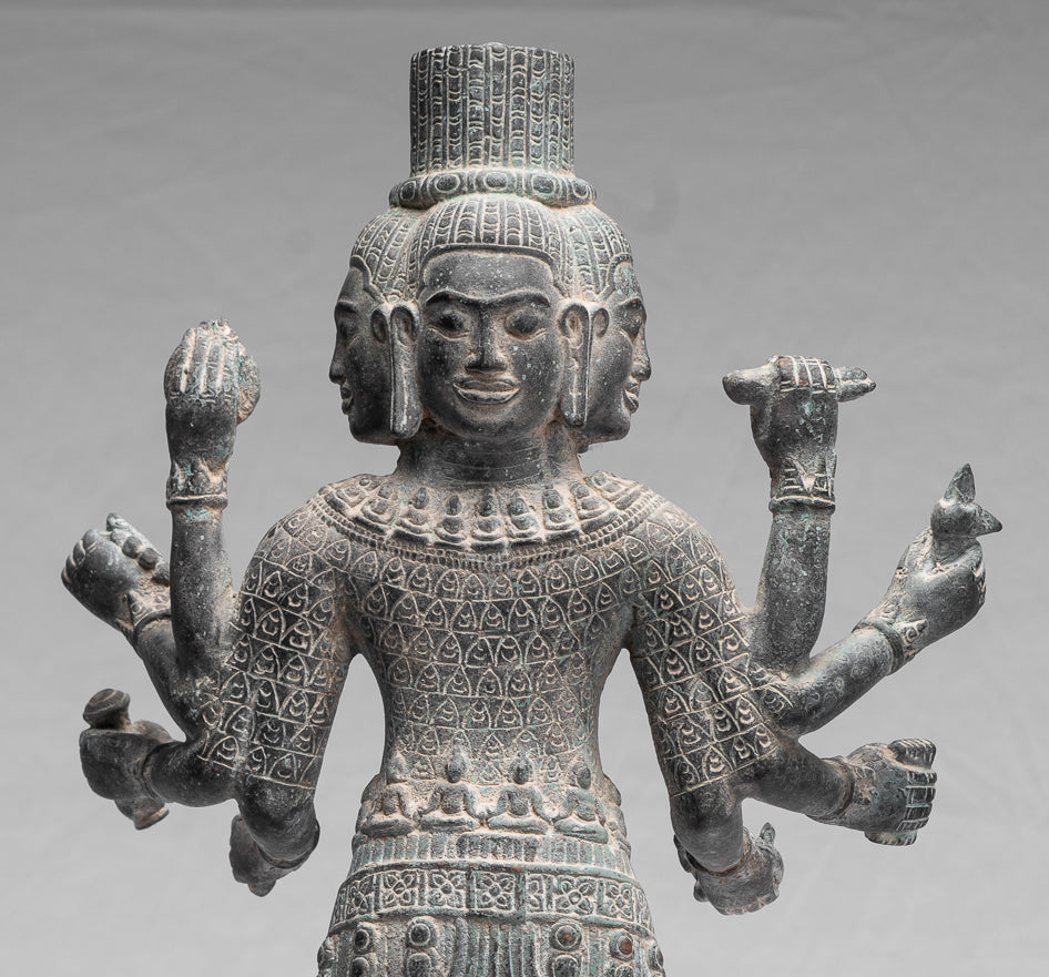 Antique Khmer Style Bronze Bayon Standing Lokeshvara Statue - 53cm/21"