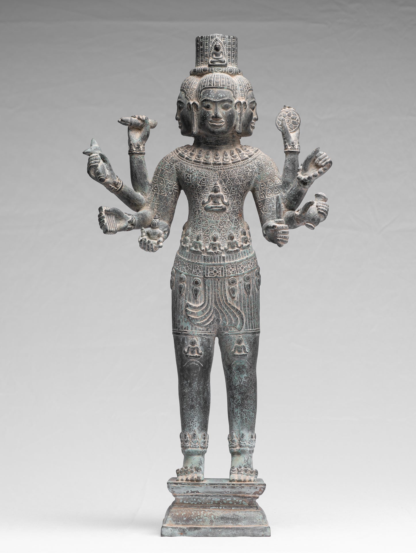 Antique Khmer Style Bronze Bayon Standing Lokeshvara Statue - 53cm/21"