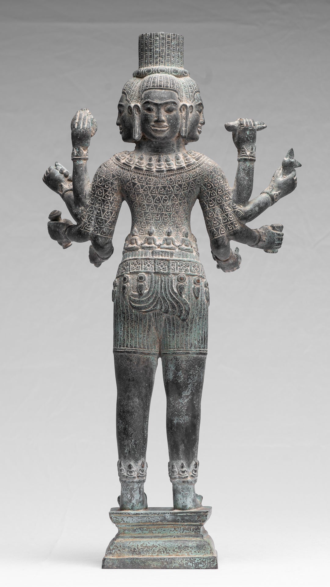 Antique Khmer Style Bronze Bayon Standing Lokeshvara Statue - 53cm/21"