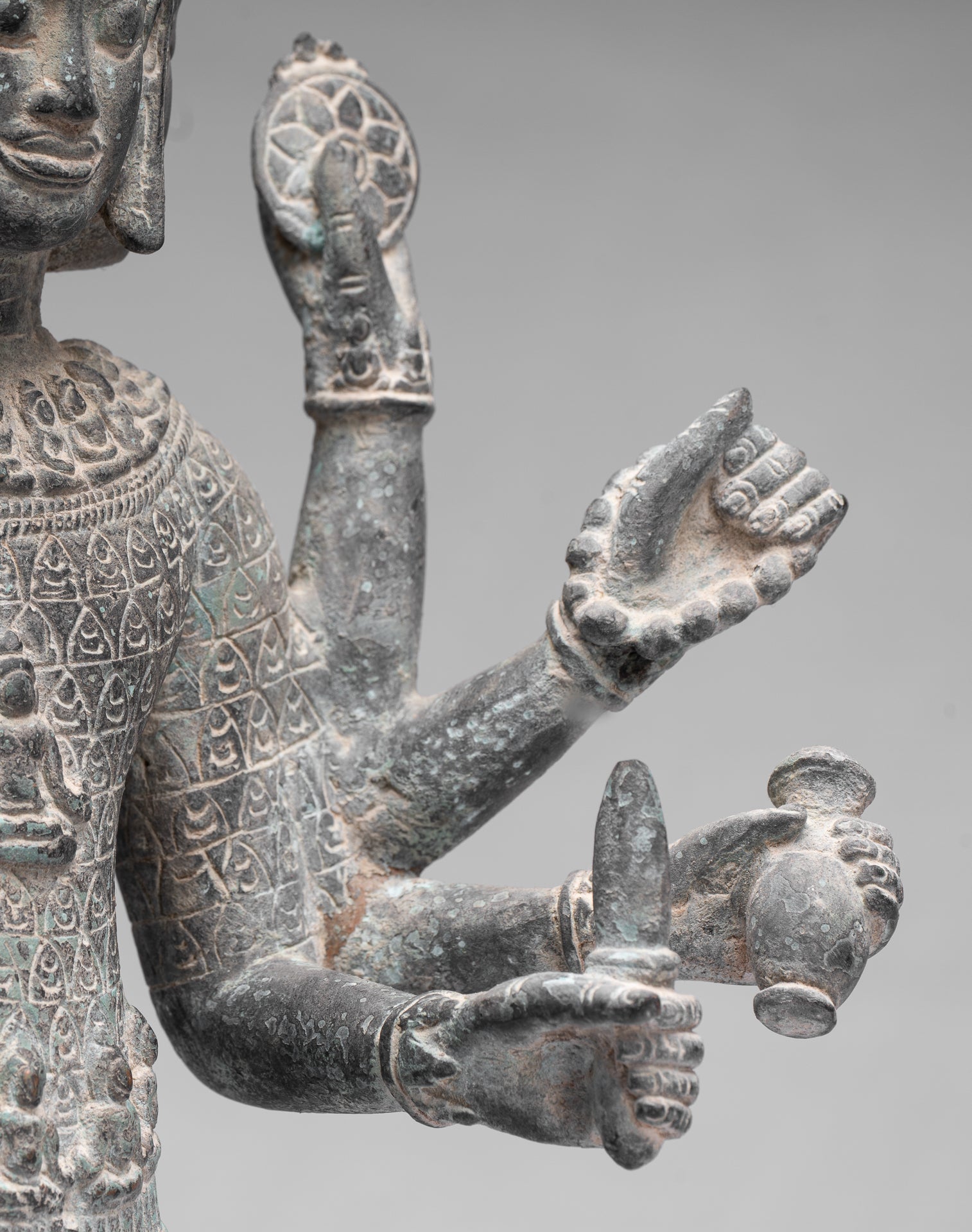 Antique Khmer Style Bronze Bayon Standing Lokeshvara Statue - 53cm/21"