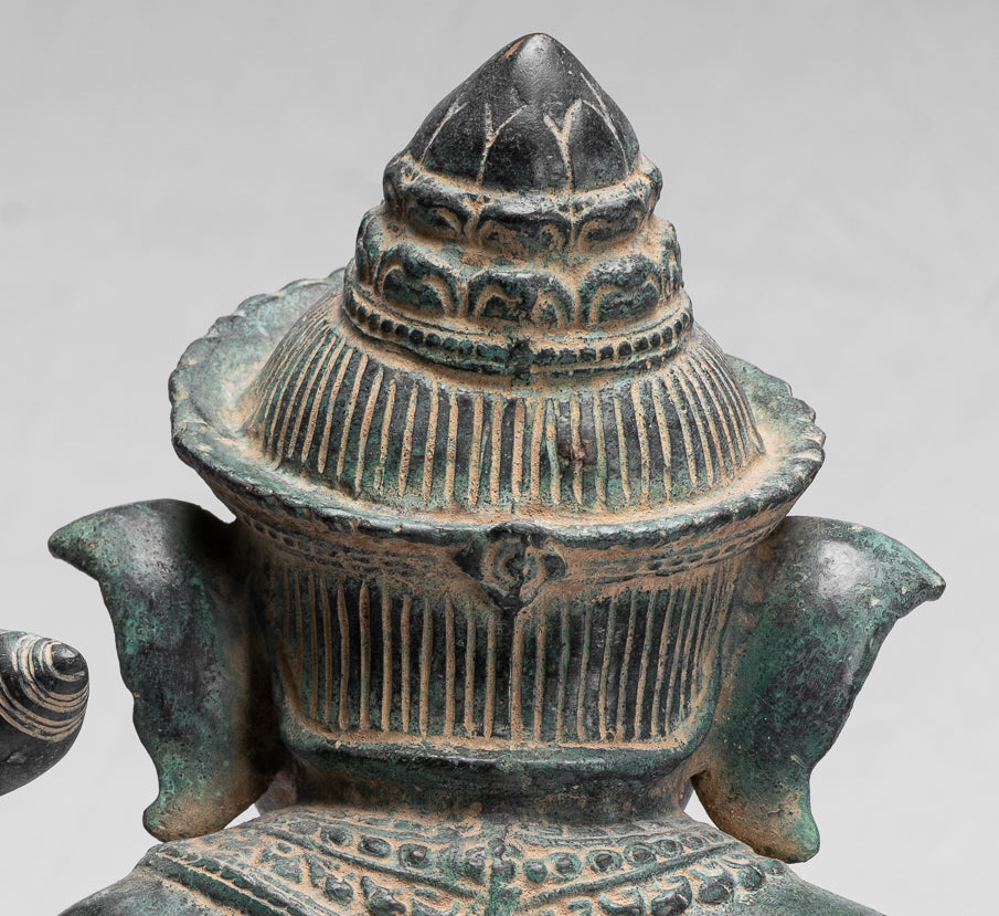 Ganesha Statue-Antique Khmer Style Bayon Bronze Seated Four Arm Ganesh Statue-36cm/14 "