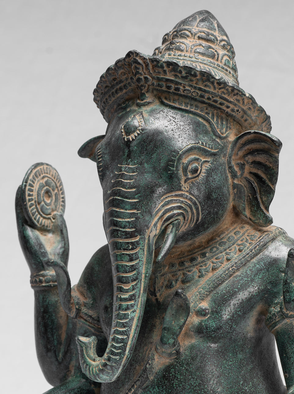 Ganesha Statue-Antique Khmer Style Bayon Bronze Seated Four Arm Ganesh Statue-36cm/14 "