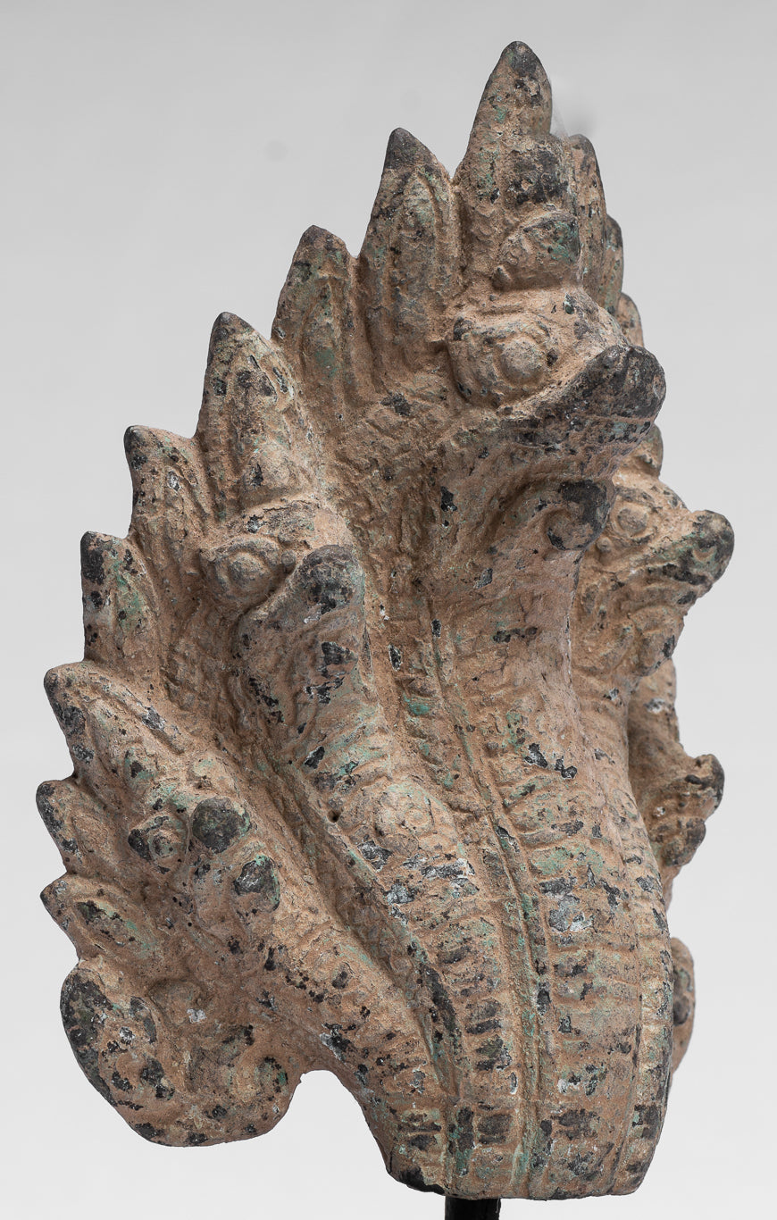 Naga Statue - Antique Khmer Style Bronze Protective Naga, Snake or Serpent Statue - 24cm/10"