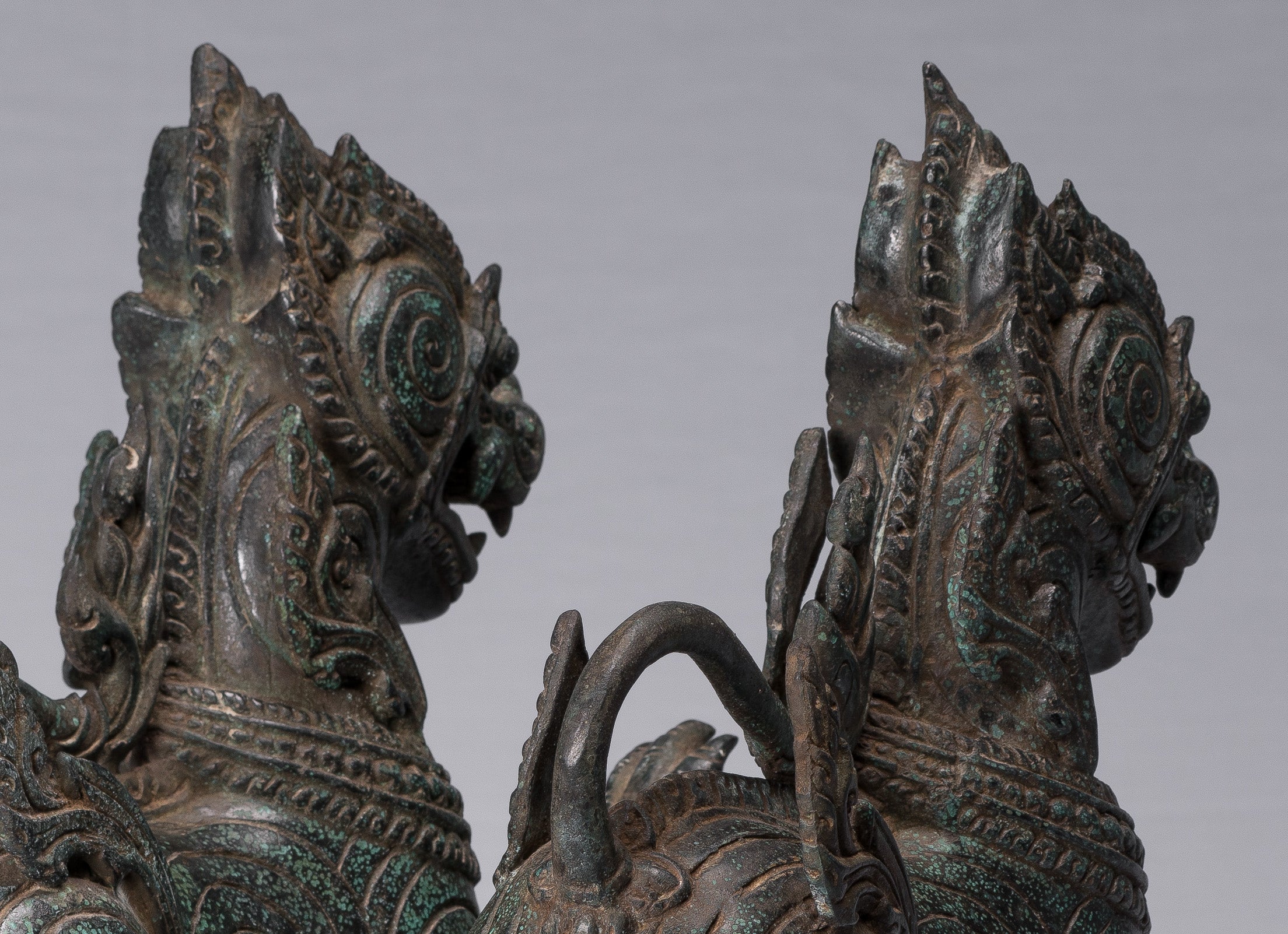 Antique Burmese Style Bronze Standing Chinthe Guardian Temple Lions - 37cm/15"