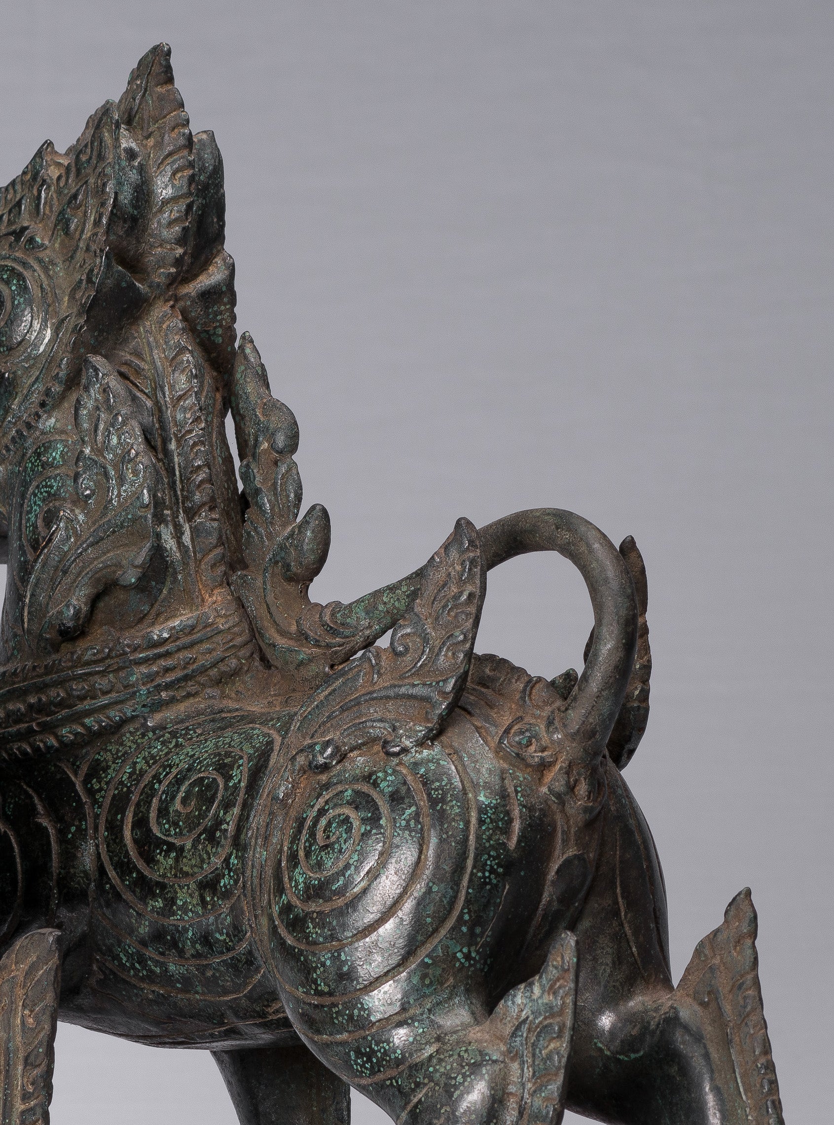 Antique Burmese Style Bronze Standing Chinthe Guardian Temple Lions - 37cm/15"