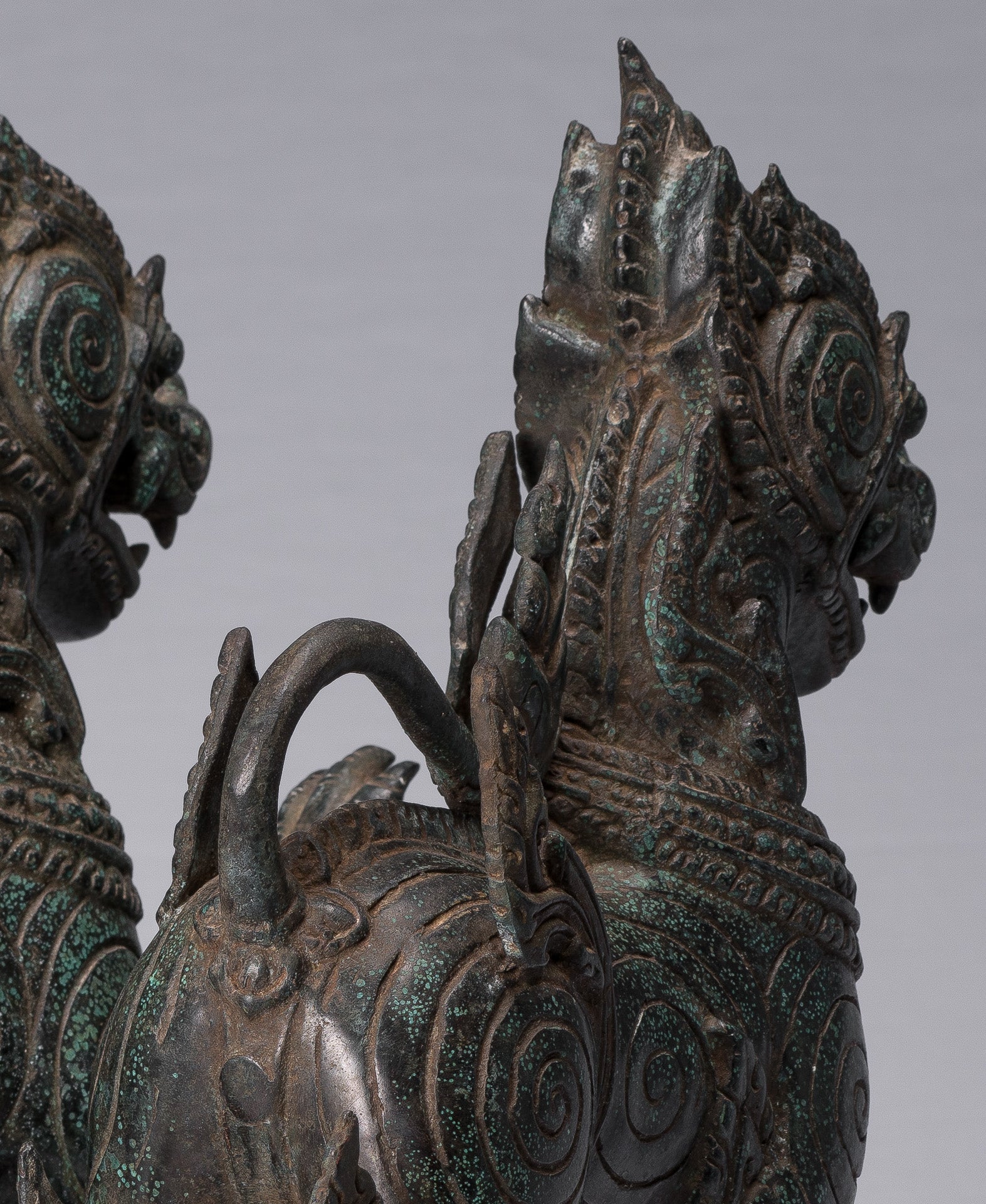 Antique Burmese Style Bronze Standing Chinthe Guardian Temple Lions - 37cm/15"