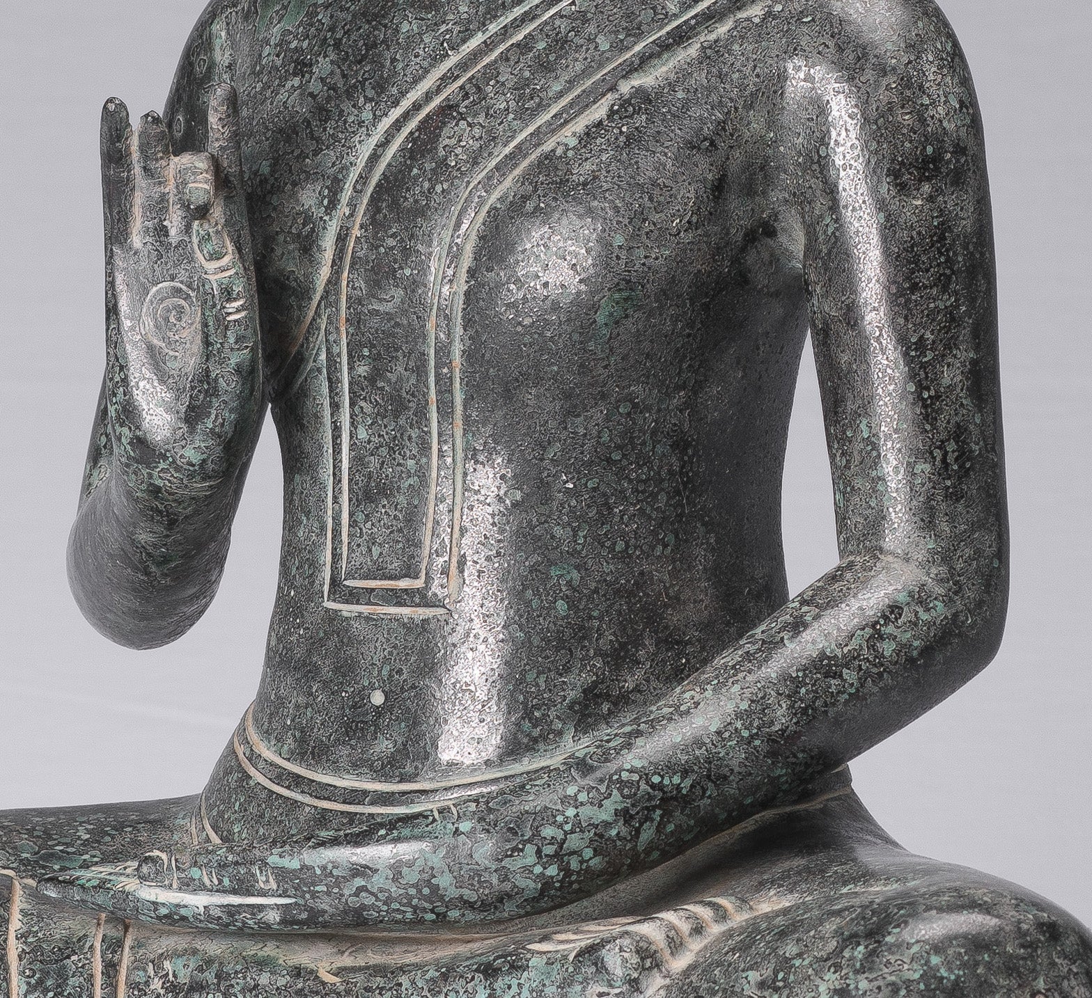 Statue de Bouddha – Statue de Bouddha en bronze de style khmer antique Dharmachakra enseignant Mudra – 50 cm
