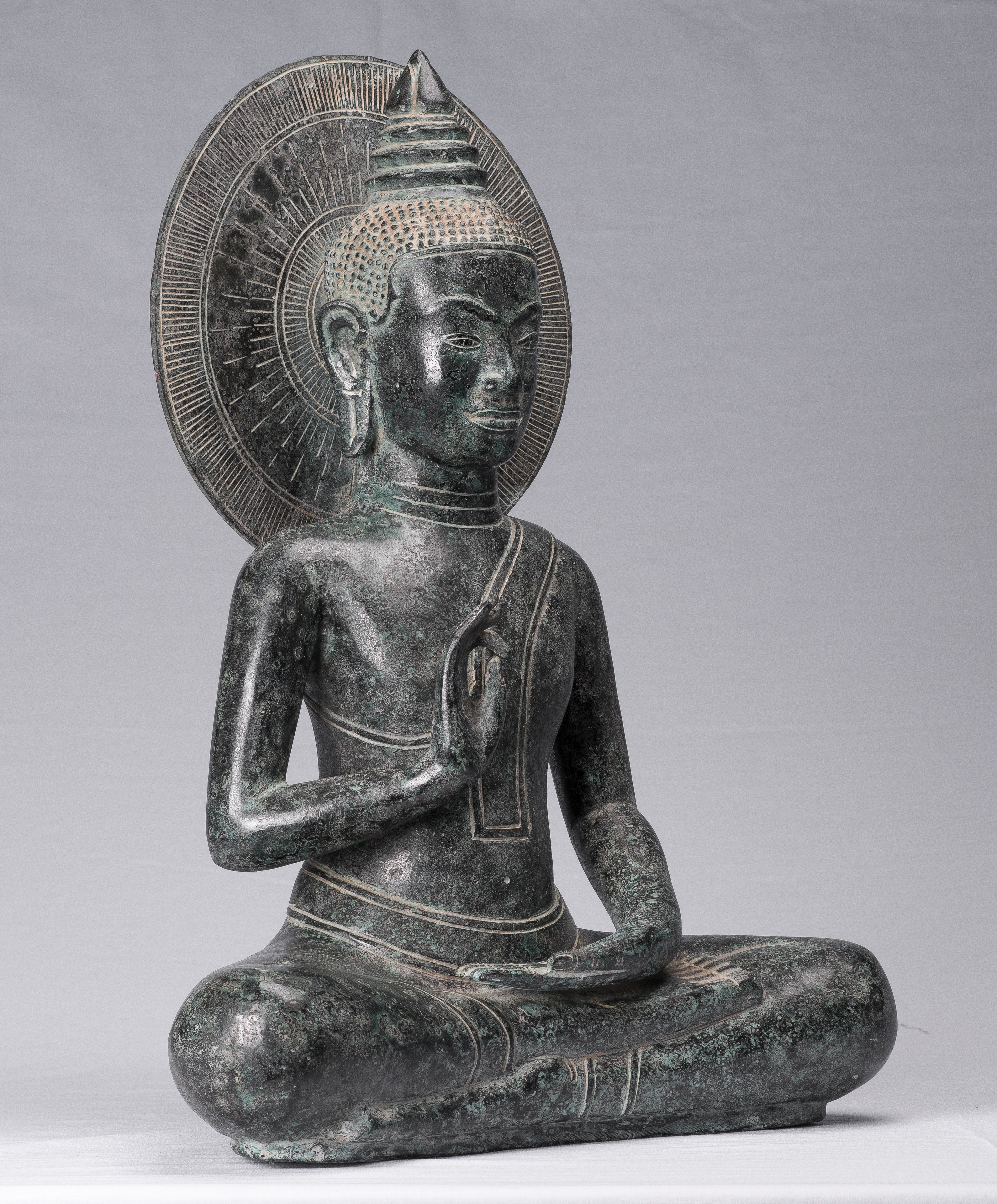 Statue de Bouddha – Statue de Bouddha en bronze de style khmer antique Dharmachakra enseignant Mudra – 50 cm