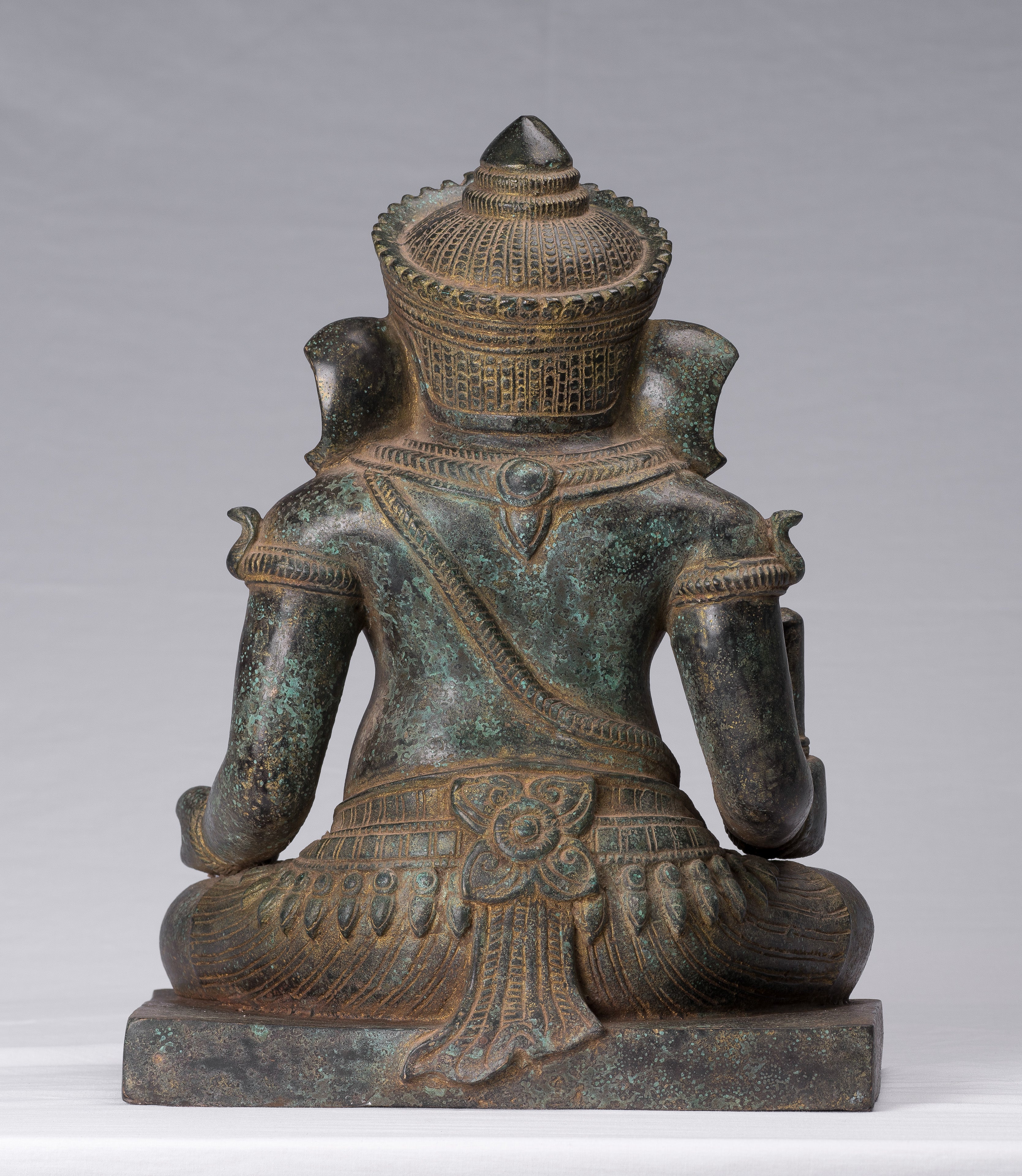 Ganesha Statue - Antique Khmer Style Post-Bayon Seated Ganesh Statue - 38cm/15"