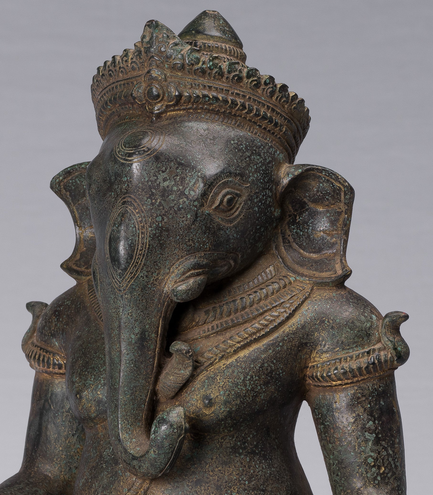 Ganesha Statue - Antique Khmer Style Post-Bayon Seated Ganesh Statue - 38cm/15"