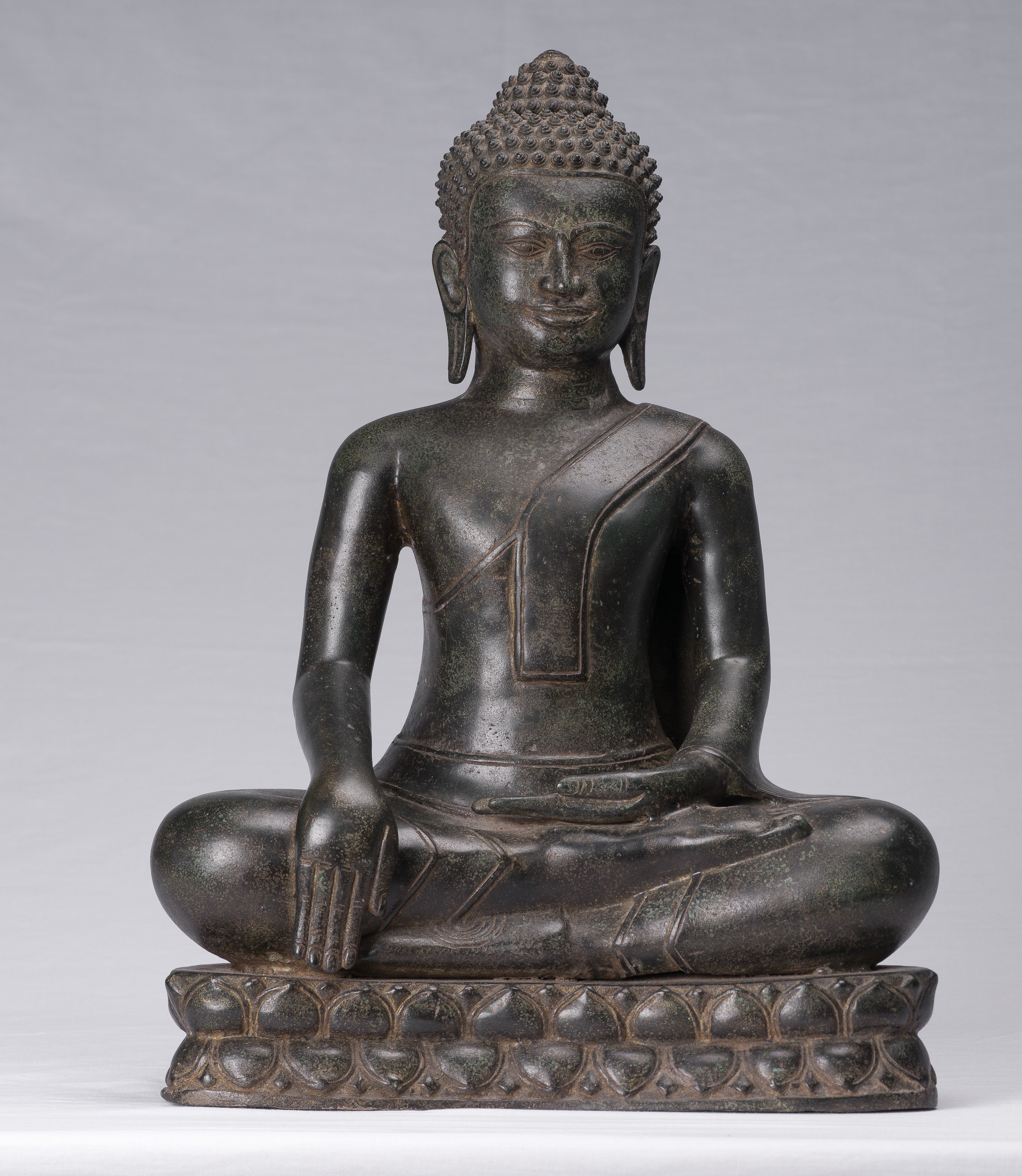 Buddha Statue - Antique Khmer Style Bronze Enlightenment Seated Buddha Statue - 46cm/18"