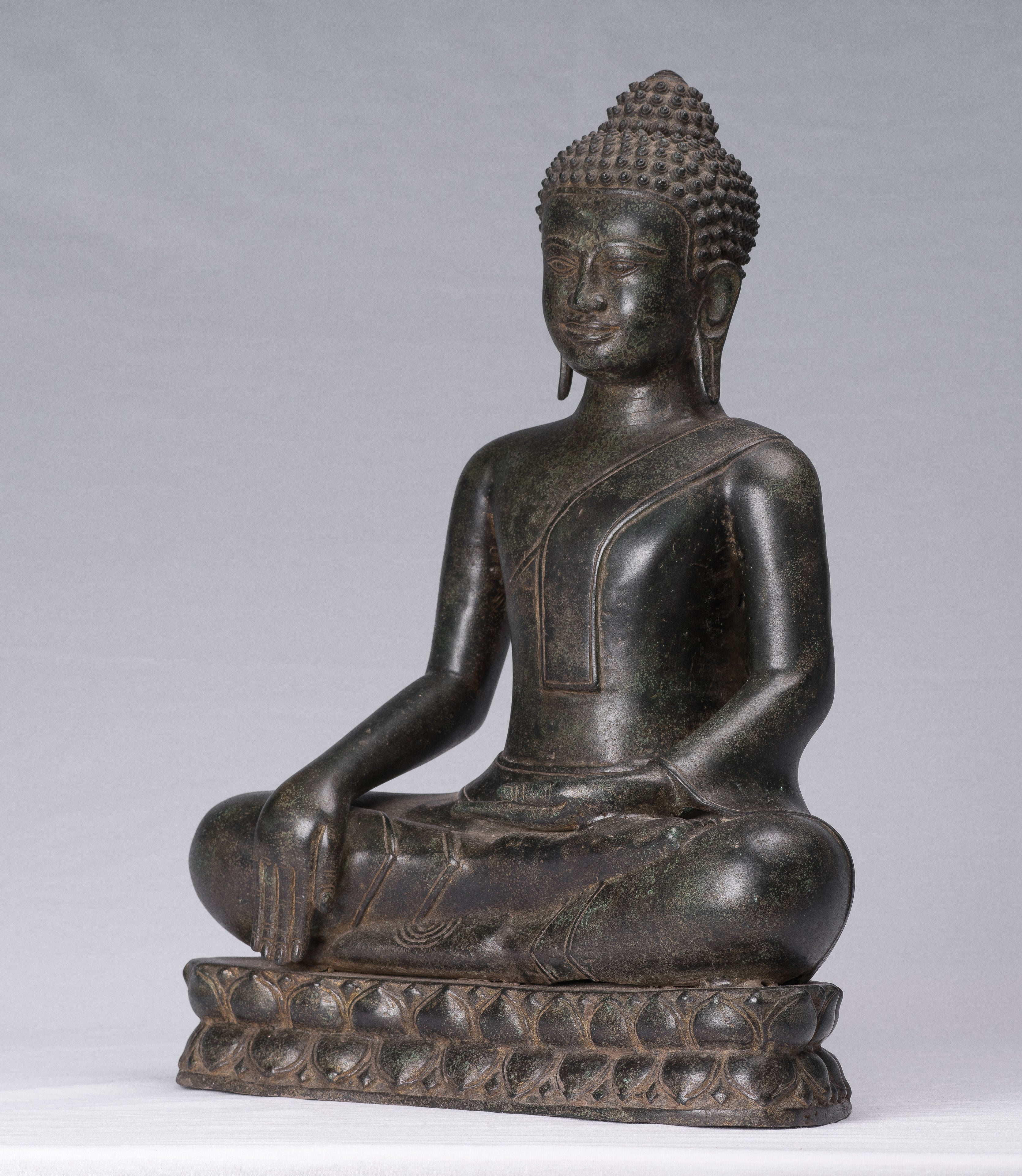 Buddha Statue - Antique Khmer Style Bronze Enlightenment Seated Buddha Statue - 46cm/18"