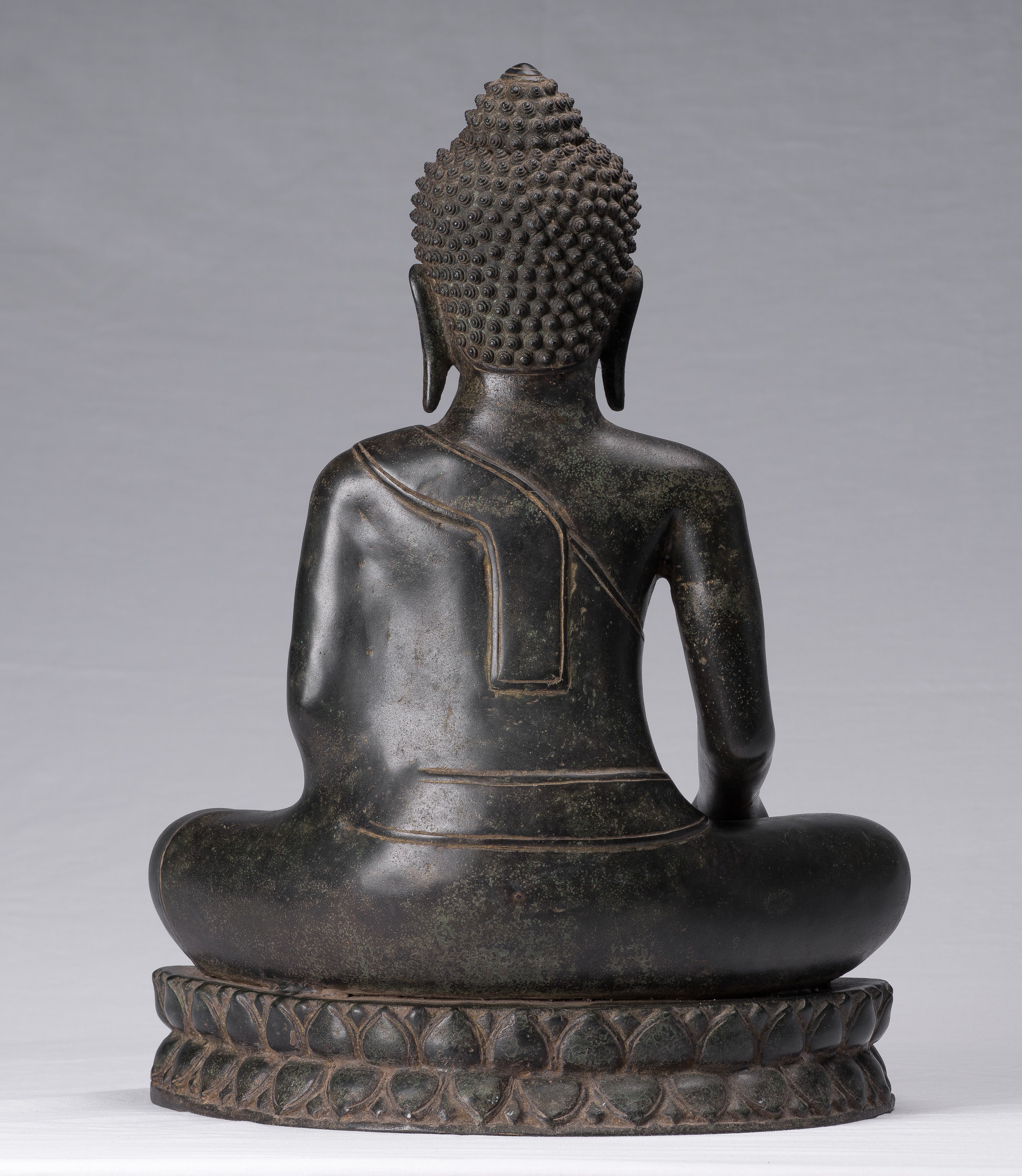 Buddha Statue - Antique Khmer Style Bronze Enlightenment Seated Buddha Statue - 46cm/18"
