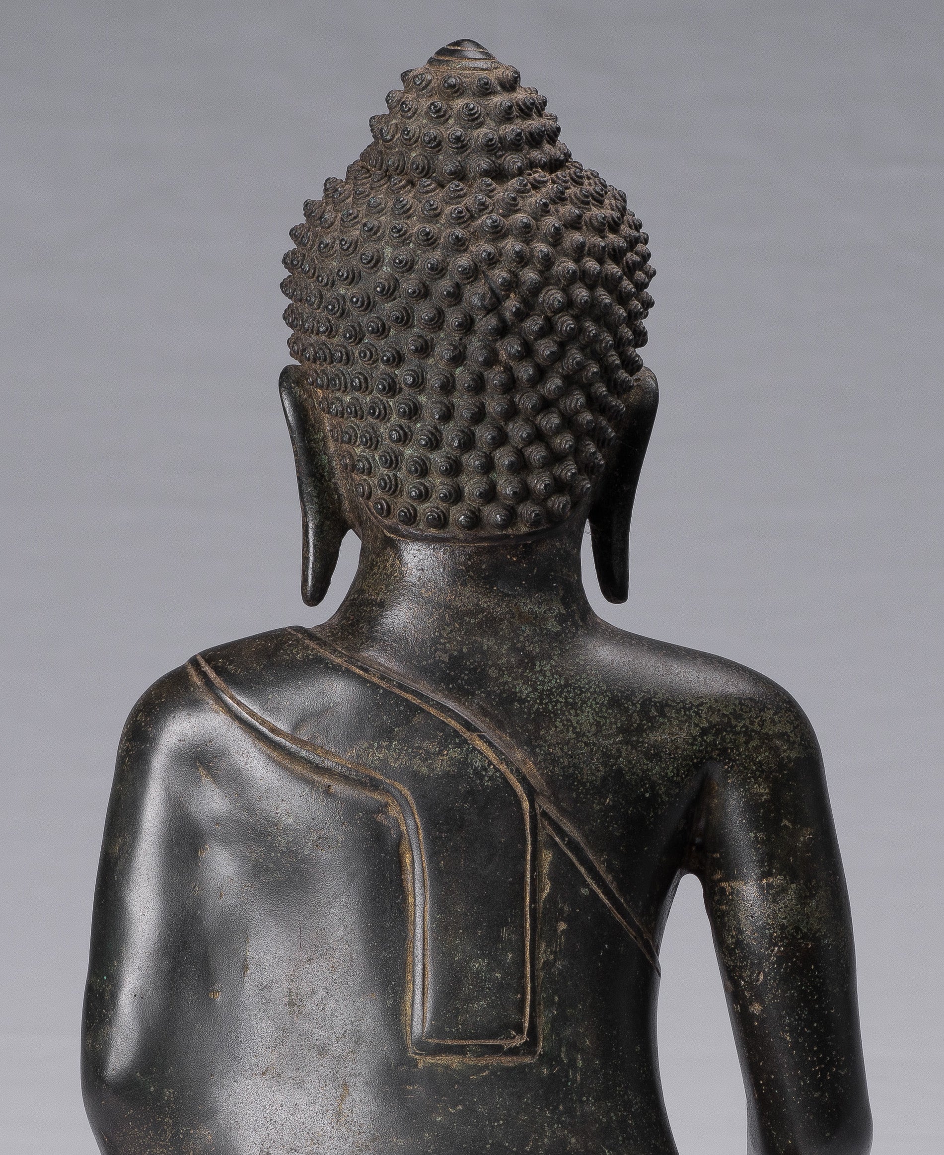 Buddha Statue - Antique Khmer Style Bronze Enlightenment Seated Buddha Statue - 46cm/18"