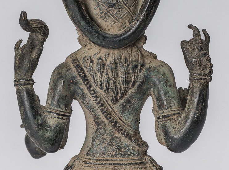 Vishnu Statue - Antique Indonesian Style Majapahit Standing Bronze Vishnu Statue - 22cm/9"