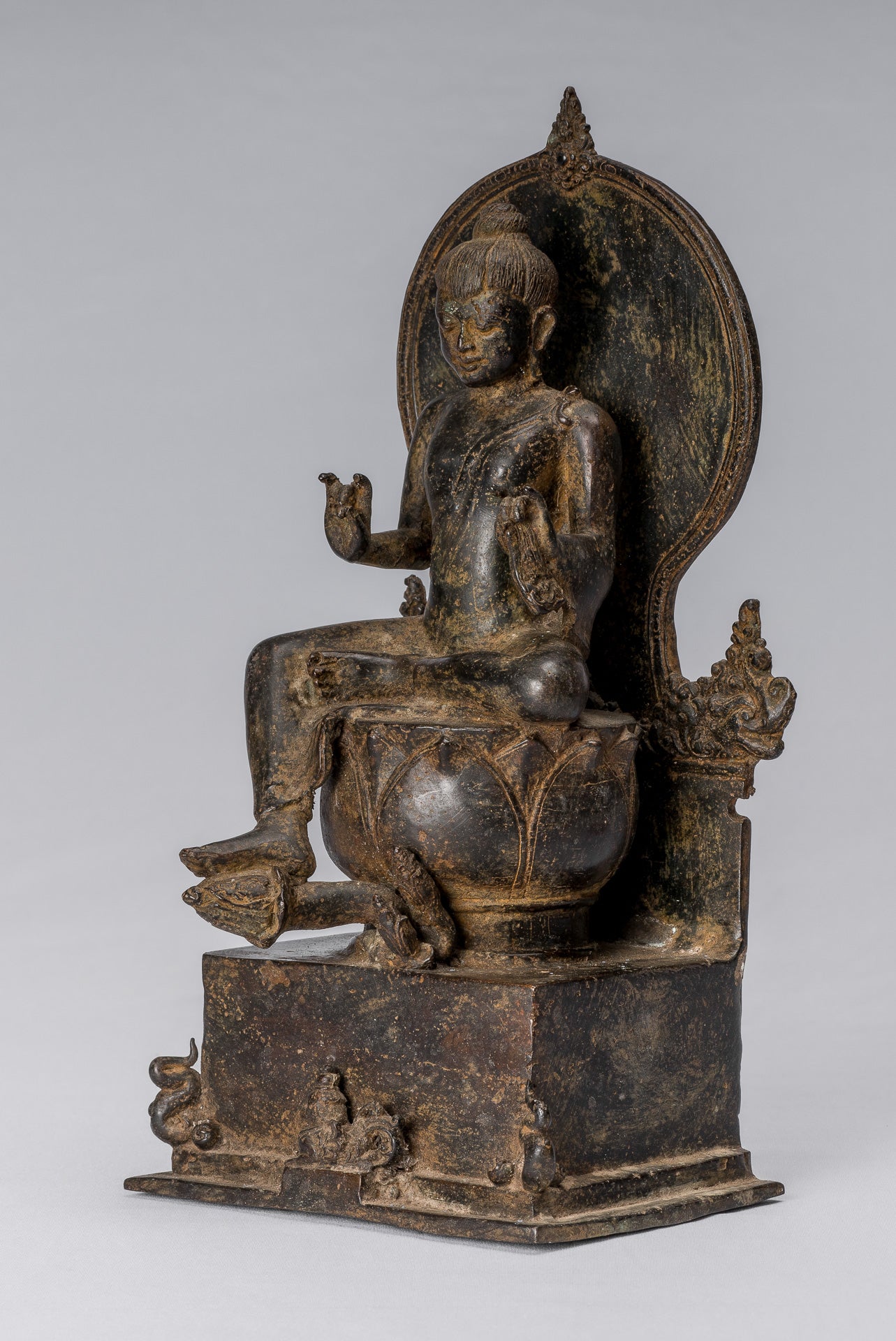 Estatua de Buda - Estilo indonesio antiguo de bronce sentado Javanese Buda - 28 cm/11 "