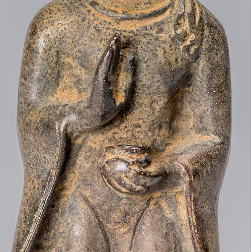 Statue de Bouddha – Statue de Bouddha de charité javanaise debout en bronze de style indonésien antique – 17 cm