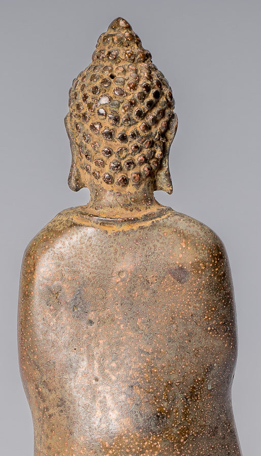 Statue de Bouddha – Statue de Bouddha de charité javanaise debout en bronze de style indonésien antique – 17 cm