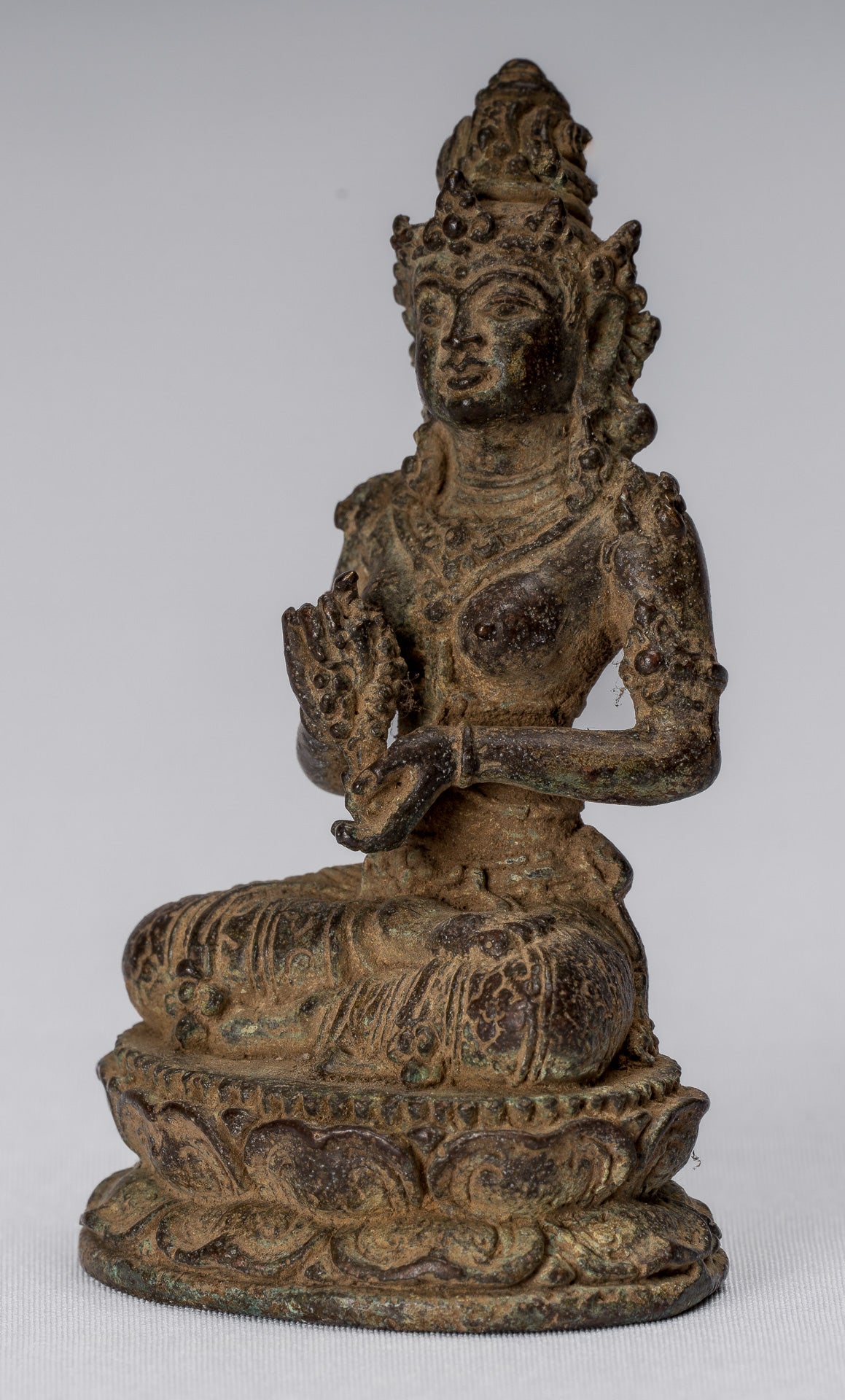 Tara-Statue – antike indonesische Bronze-Devi-Tara-Statue im Java-Stil – 8 cm.