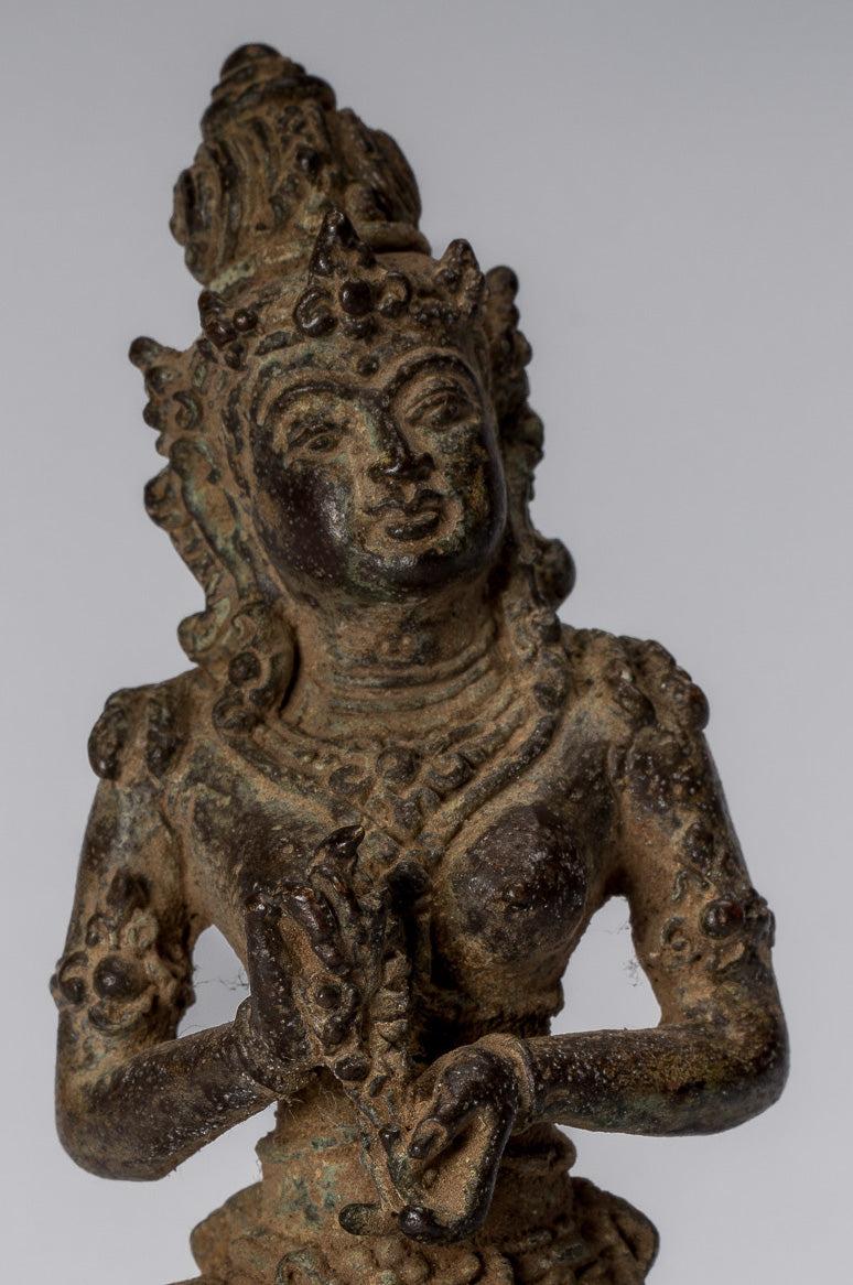 Tara-Statue – antike indonesische Bronze-Devi-Tara-Statue im Java-Stil – 8 cm.