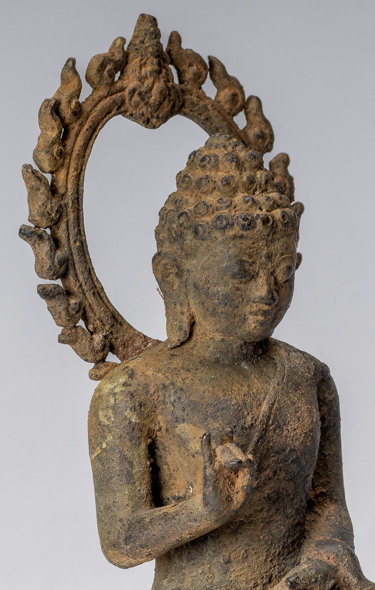 Estatua de Buda - Estilo indonesio antiguo de bronce asentado Javanese Buda - 19cm/8 "