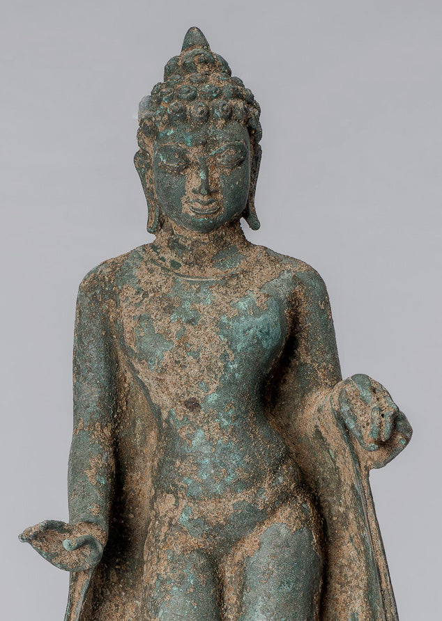 Estatua de Buda - Buda de enseñanza de bronce de bronce de estilo indonesio antiguo - 30 cm/12 "