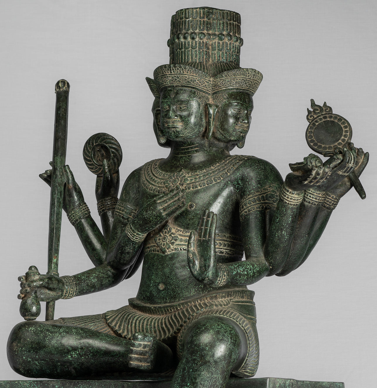 Brahma Statue - Antique Khmer Style Bronze 8 Arm Bayon Brahma - Hindu God Creation - 76cm/30"