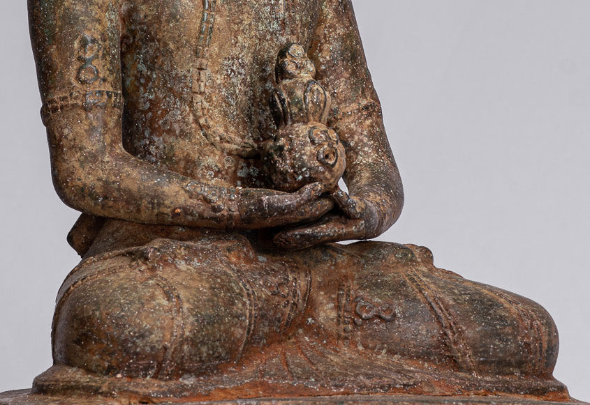 Buddha Statue mit Antique Indonesische Stil Bronze Javanese Amitabha Buddha Statue mit 43cm/17"