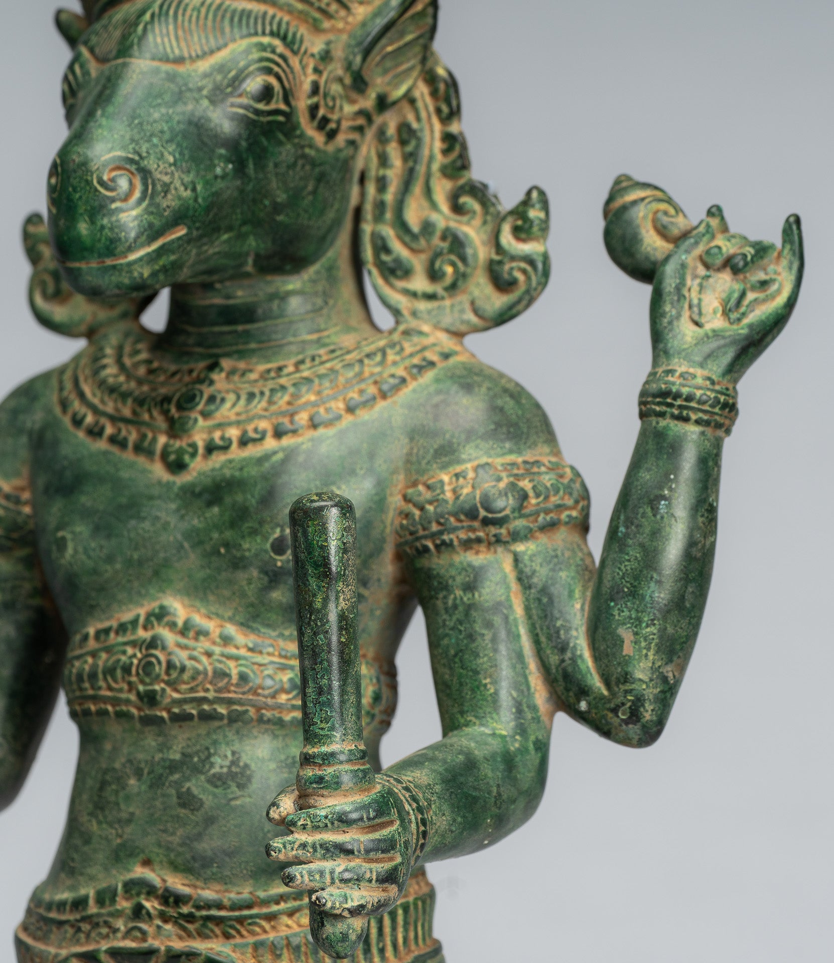 Kalkin Statue - Antique Khmer Style Standing Bronze Hayagriva Kalkin Horse of Vishnu - 56cm/22"