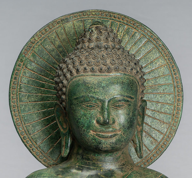 Statua di Buddha - Antique Khmer Style Bronzo Buddha Statua Dharmachakra Insegnamento Mudra - 47cm/19 "