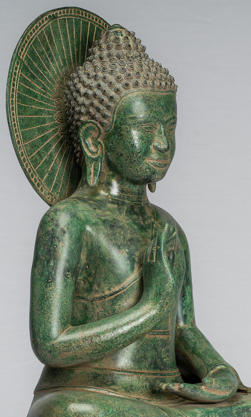 Statua di Buddha - Antique Khmer Style Bronzo Buddha Statua Dharmachakra Insegnamento Mudra - 47cm/19 "