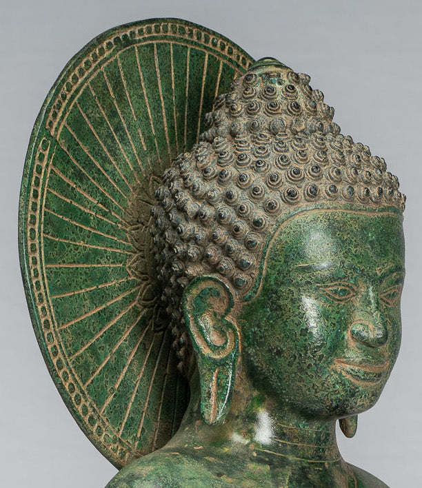 Statua di Buddha - Antique Khmer Style Bronzo Buddha Statua Dharmachakra Insegnamento Mudra - 47cm/19 "