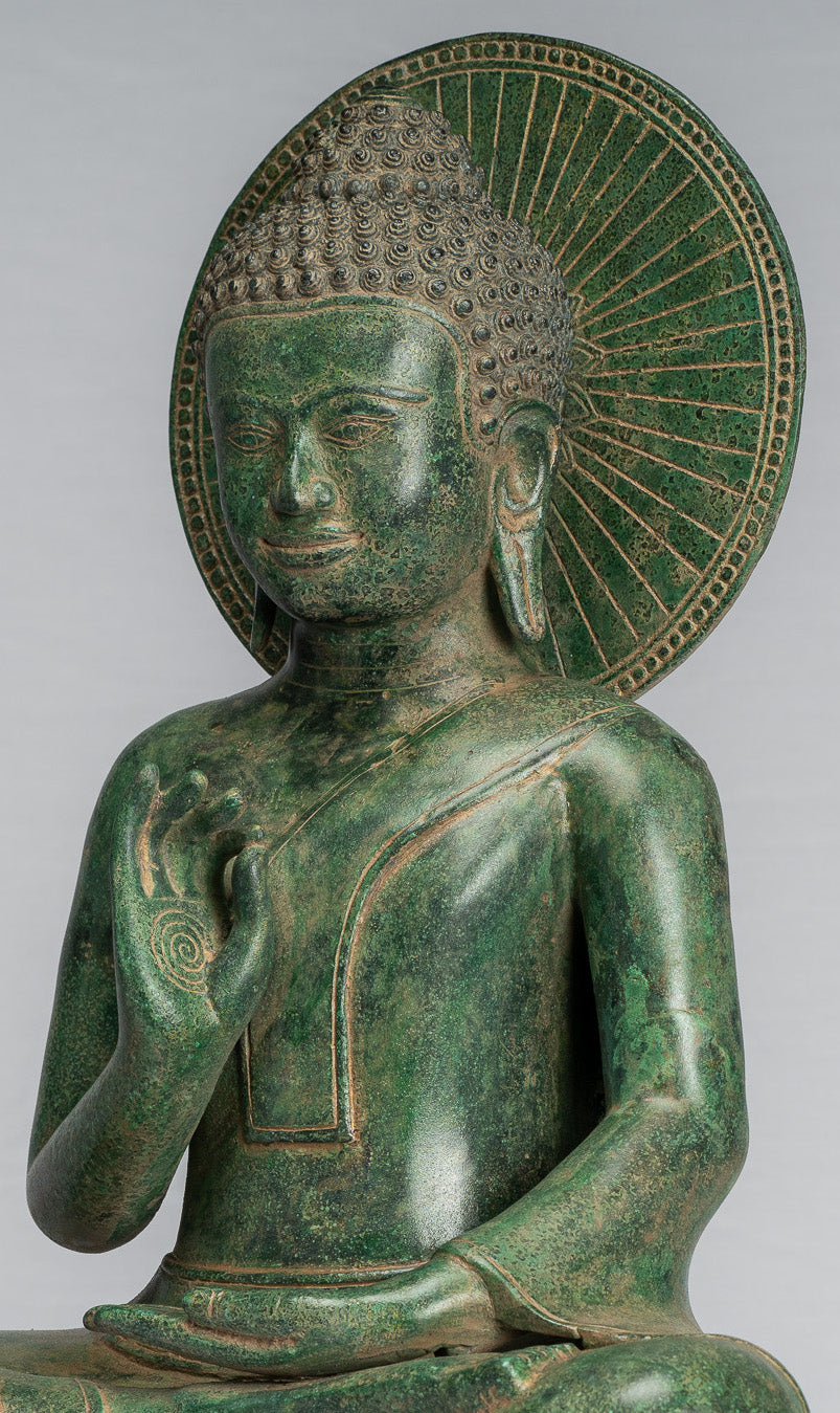 Statua di Buddha - Antique Khmer Style Bronzo Buddha Statua Dharmachakra Insegnamento Mudra - 47cm/19 "