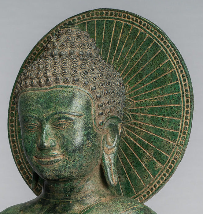 Statua di Buddha - Antique Khmer Style Bronzo Buddha Statua Dharmachakra Insegnamento Mudra - 47cm/19 "