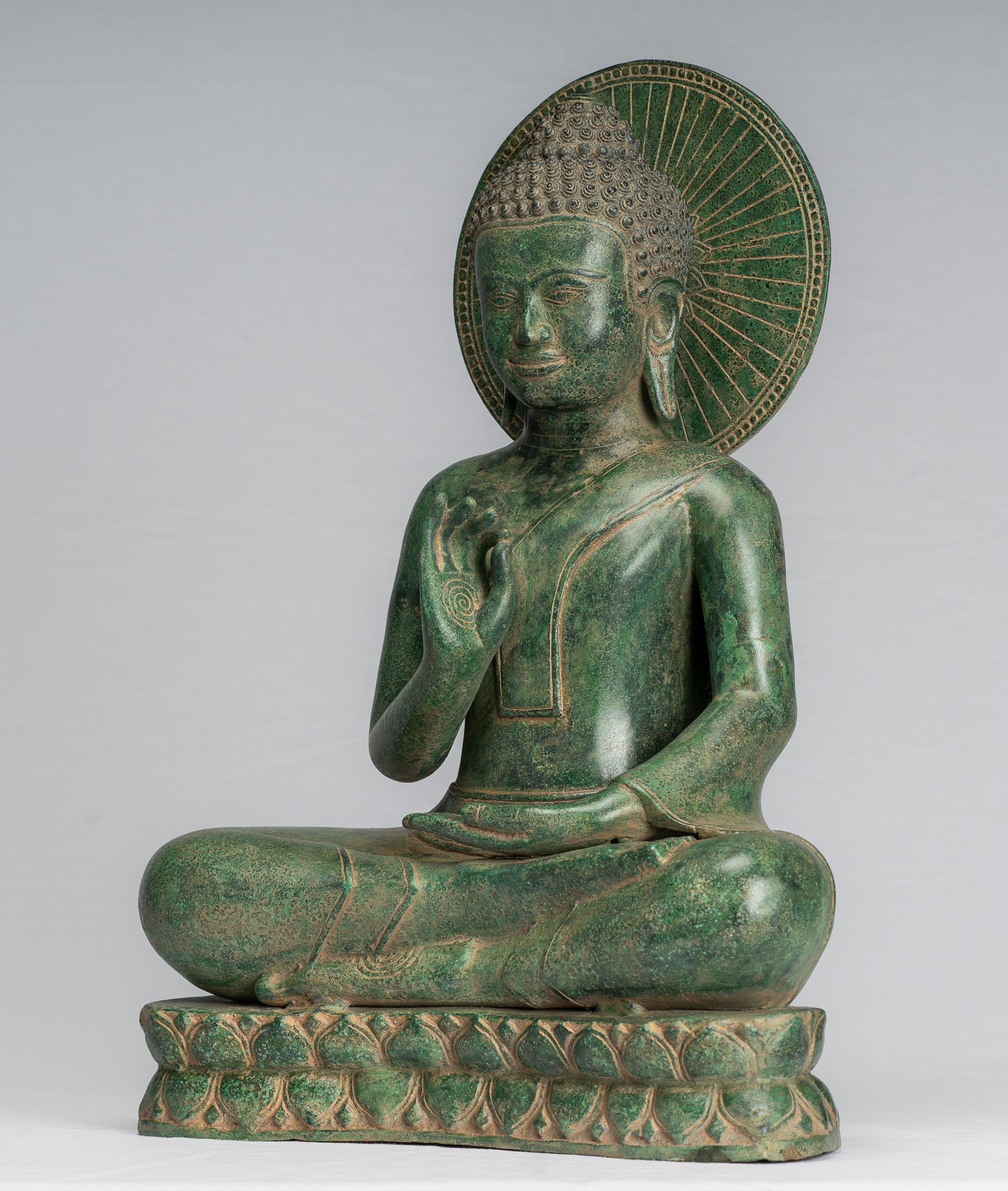 Statua di Buddha - Antique Khmer Style Bronzo Buddha Statua Dharmachakra Insegnamento Mudra - 47cm/19 "